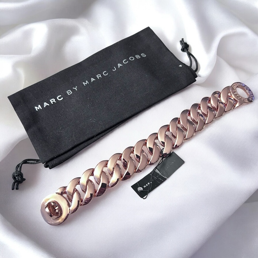 New Marc by Marc Jacobs Rose Gold Bracelet Dust Bag Metal Link Luxury